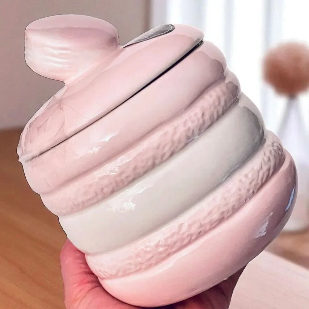 NWT LUNA & SAGE Gorgeous Macaron Pink White Glossy Ceramic 7”Canister Jar w Lid